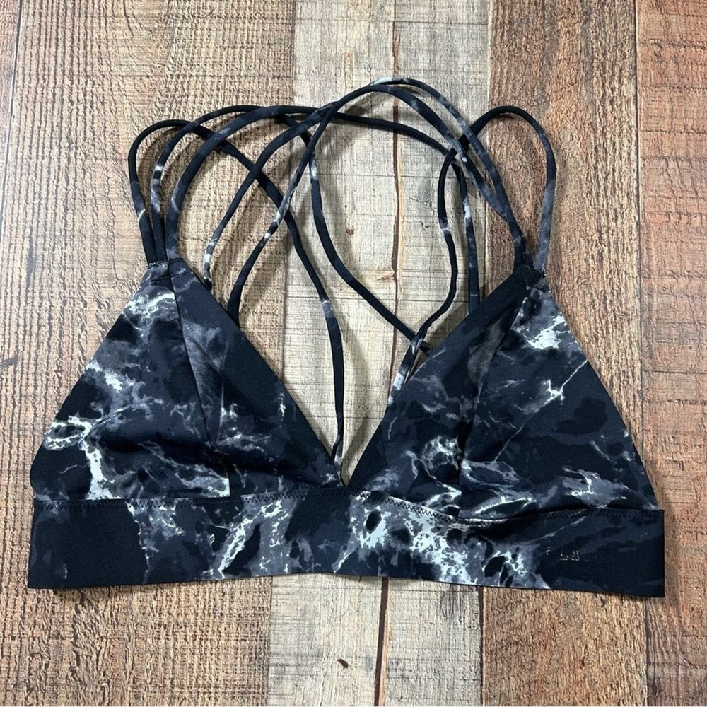 Victoria's Secret PINK Bonded Strappy Bralette Black Marble Print Size Small
